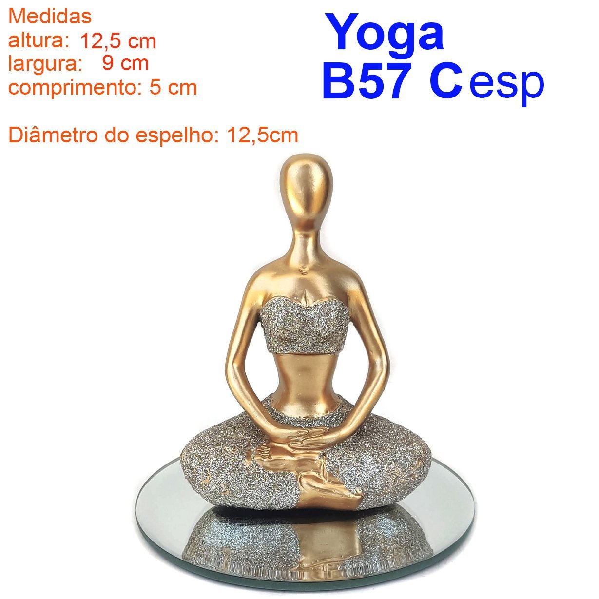 Decoração Yoga Dourada Meditação Em Resina meditando posição C enfeite rezando com espelho - 4