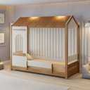 Ver imagem 1 de Cama Casinha Solteiro Reversível com Grade e Janela de LED Aria Casatema MadeiraOriginals Marrom/Nogueira/Branco