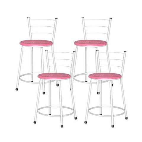Banqueta Baixa Ratan Branca Cristal 4un - Fúcsia