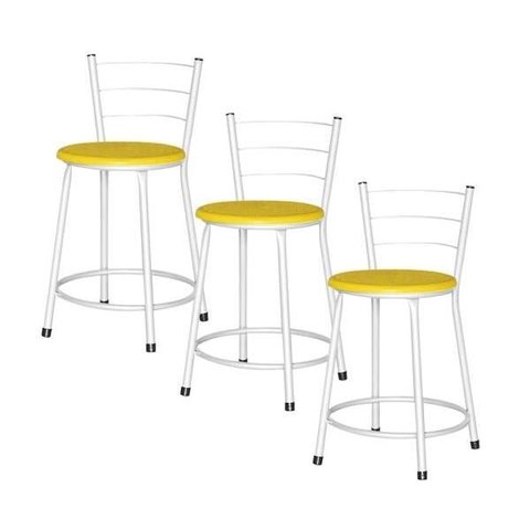 Banqueta Baixa Ratan Branca Cristal 3un - Amarelo