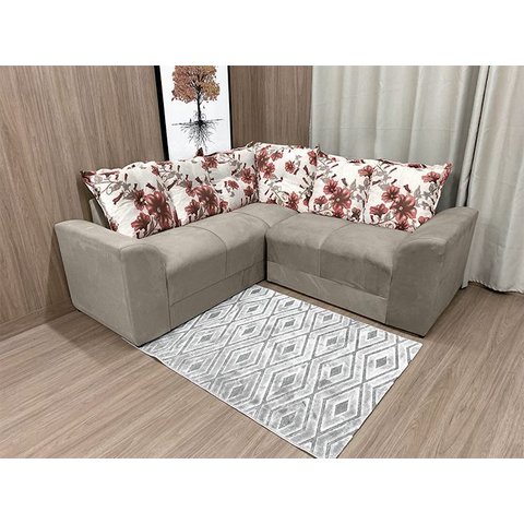 Sofá Canto Bege com Floral 607/25 Belo