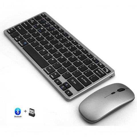Kit Teclado e Mouse sem Fio Bluetooth + 2.4ghz Bateria Recarregavel