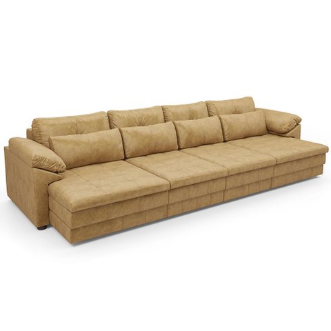 Sofá Retrátil para Sala de Estar 4 Lugares 339cm Riza S03 Couro Soft Bege - Lyam Decor