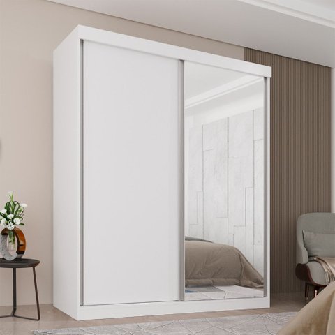 Guarda Roupa Portugal 100% MDF 2 Portas de Correr com Espelho Mais Móveis