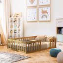 Ver imagem 1 de Cama Montessoriana Madeira Maciça Casal Nogueira com Colchão