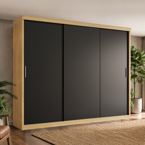 Guarda Roupa Casal Paris 3 Portas de Correr 2 Gavetas Teka/Onix