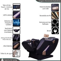 Poltrona Elétrica Bivolt Reclinação Gravidade Zero 3d Jarvis com Massagem Aquecimento Controle Lcd T - 3