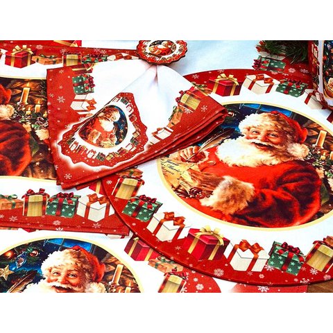 Kit Sousplat + Guardanapo Natal Papai Noel Iii Nsw 12 Peças com Base