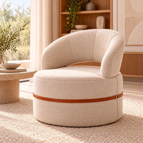 Poltrona Decorativa Sala de Estar Luna Linho M6 - Monari Design Cor:Off White