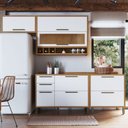 Ver imagem 1 de Armário de Cozinha com Balcão e Tampo 6 Portas 4 Gavetas Pérola 100% Mdf Vidro Reflecta Amêndoa/bran