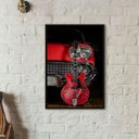 Ver imagem 1 de Quadro Guitarra e Carro Antigo Vermelhos 24x18cm:madeira Branca