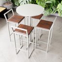 Ver imagem 1 de Conjunto Mesa Alta Bar Bistrô Redonda Branca 4 Banquetas Confort Imbuia Industrial White Don Castro