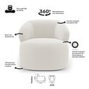 Ver imagem 3 de Kit Poltrona Giratória e Sofá Orgânico Living Glee 02 Lugares 140cm Bouclê Off White - Abmaza