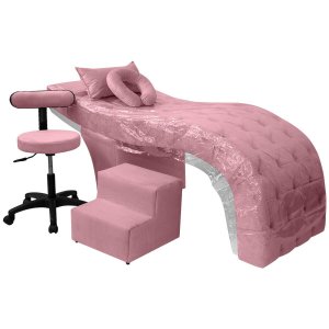Kit Maca Estética Charme para Cílios + Mocho + Escada + Capa Veludo:veludo Rosa Claro