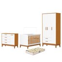 Ver imagem 1 de Dormitório Infantil Flip Guarda Roupa 3 Portas, Cômoda 1 Porta e Berço Branco Fosco/savana com