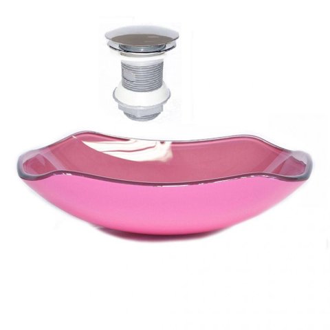 Cuba de Vidro Abaulada 51cm Rosa + Valvula Click
