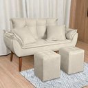 Ver imagem 6 de Kit Poltrona Decorativa Namoradeira 2 Puffs Quadrado e 2 Almofadas Suede Bege - Lm Decor