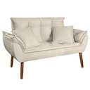 Ver imagem 2 de Kit Poltrona Decorativa Namoradeira 2 Puffs Quadrado e 2 Almofadas Suede Bege - Lm Decor
