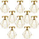 Ver imagem 1 de 10 Lustres Teto Plafon Industrial Aramado Diamante Retrô Luminária Sobrepor Vintage Dourado