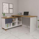 Ver imagem 1 de Escrivaninha Mesa em L para Home Office e Escritório 2 Gavetas 5 Nichos Gold Artany Freijó/grafito