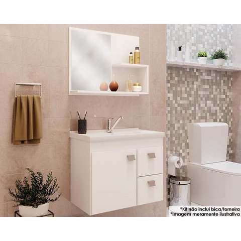 Balcão Pbanheiro Suspenso Hortência Isa 1pta e 2gavs Armário Espelheira Bancada Pia 55cm Branco