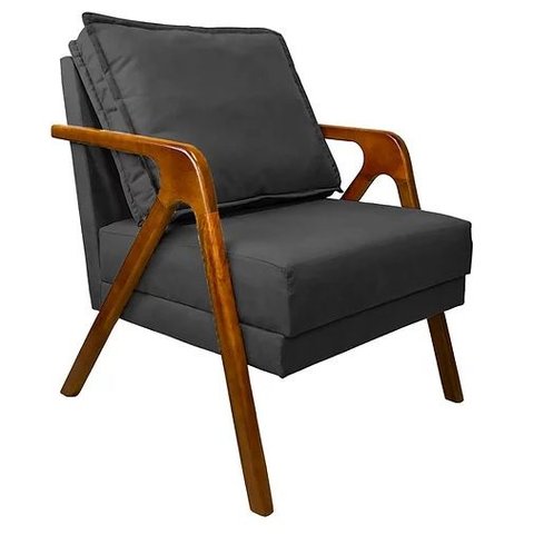 Poltrona Marília Madeira Maciça - Suede Cinza