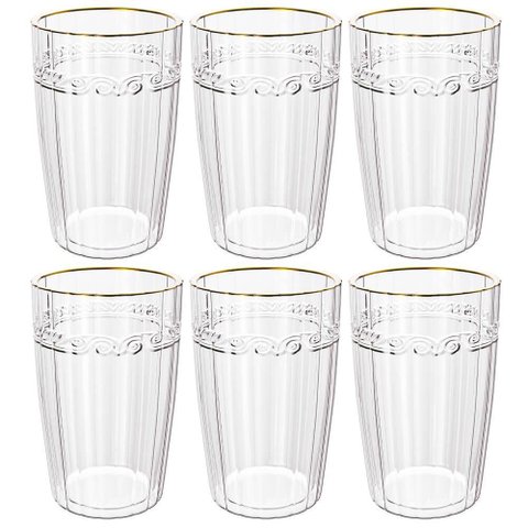 Jogo de Copos de Cristal Transparente Fio de Ouro Imperial 370ml 6 Peças - Lyor