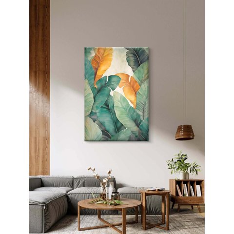 Canvas para Quadro Decorativo Folhas de Bananeira em Aquarela 0,70 X 1,00m