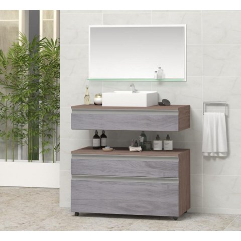 Conjunto Safira 80 Gabinete para Banheiro com Cuba e Espelheira