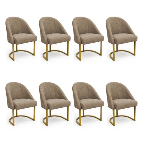 Kit 08 Cadeiras Poltrona de Jantar Lua Boucle Chocolate Base Ferro Dourado Dal Poz Estofados