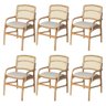 Jogo 6 Cadeiras de Jantar Florença Estrutura em Madeira Jequitibá Natural Braço Encosto Palha Linho  - 1