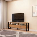 Ver imagem 3 de Rack para Tv até 60 Polegadas 02 Gavetas 180cm Estilo Industrial Freijó Preto Fosco Dalla Costa