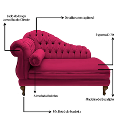 Recamier Divã Namoradeira Larissa 150cm Direito de Quem Senta Corano Rosa Pink - Dl Decor - 3