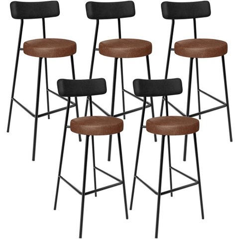 Kit 05 Banquetas Alta Bar Cozinha Sala De Jantar Milão L02 Couríssimo Preto Marrom - Lyam Decor