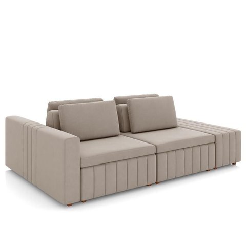 Sofá Ilha e Puff Sala Living 285cm Siesta M22 Veludo Bege - Mpozenato
