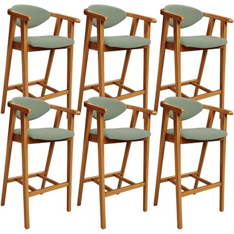 Kit 06 Banquetas Alta para Cozinha Bancada Bar Sala de Jantar Fixa Cecília L02 Bouclê Oliva