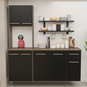 Ver imagem 6 de Balcão Auxiliar Torre Quente Suspensa 15cm Cozinha Completa Modulada Compacta Aura Marrom/Nogal/Preto