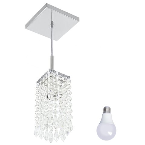 Lustre Pendente Quadrado Clearcrillic Cristal Acrílico com Lâmpadas 6000K (Branca Fria)