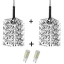 Ver imagem 1 de Kit 2 Lustres Pendente Quadrado Clearwall de CrIstal Legitimo com Lâmpadas 3000K (Branco Quente)