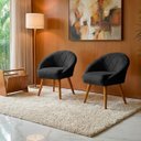 Ver imagem 1 de Kit 2 Poltrona Sala Decorativa Louis Veludo Preto Pés Palito Castanho
