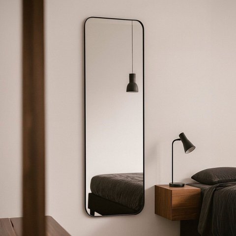 Espelho Retangular 36x146cm Orgânico com Moldura em Couro Ecológico