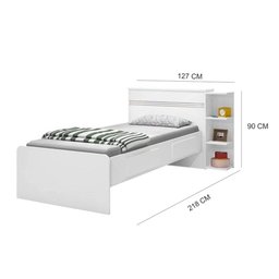 Cama Solteiro com Baú 2 Gavetas J&a Móveis Branco Jade 90x127x218 - 6
