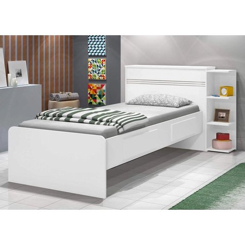 Cama Solteiro com Baú 2 Gavetas J&a Móveis Branco Jade 90x127x218