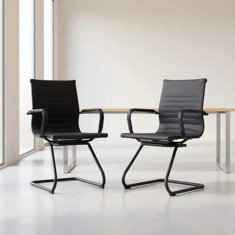 Conjunto 2 Cadeiras Fixas para Escritório Manhattan Black Fratini