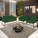 Ver imagem 7 de Kit 1 Sofá Namoradeira e 2 Poltronas Elisa Veludo Verde Base Metálica Industrial Preto - D'Rossi
