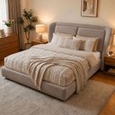 Ver imagem 1 de Cama Japonesa com Cabeceira Blind Seo Queen Veludo Nobre Avelã - Sallar Home