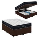 Ver imagem 1 de Cama Box Baú Casal Bipartido Suede com Colchão Molas Ensacadas Royal Air Marrom Royal