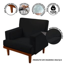 Poltrona Living Com Pés De Madeira Veludo Preto Lima Shop JM - 2