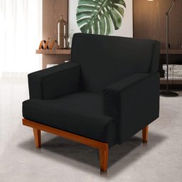 Poltrona Living Com Pés De Madeira Veludo Preto Lima Shop JM - 1