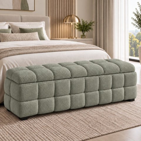 Recamier Baú Cama Queen 193cm Banco Puf Estofado Bouclé Boss:Olivia/Bouclé